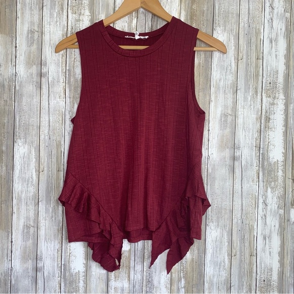 BCBGeneration Ruby Wine Side Ruffle Ribbed Tank - Picture 2 of 6